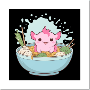 cute Axolotl Eating Ramen Noodles adorable Posters and Art